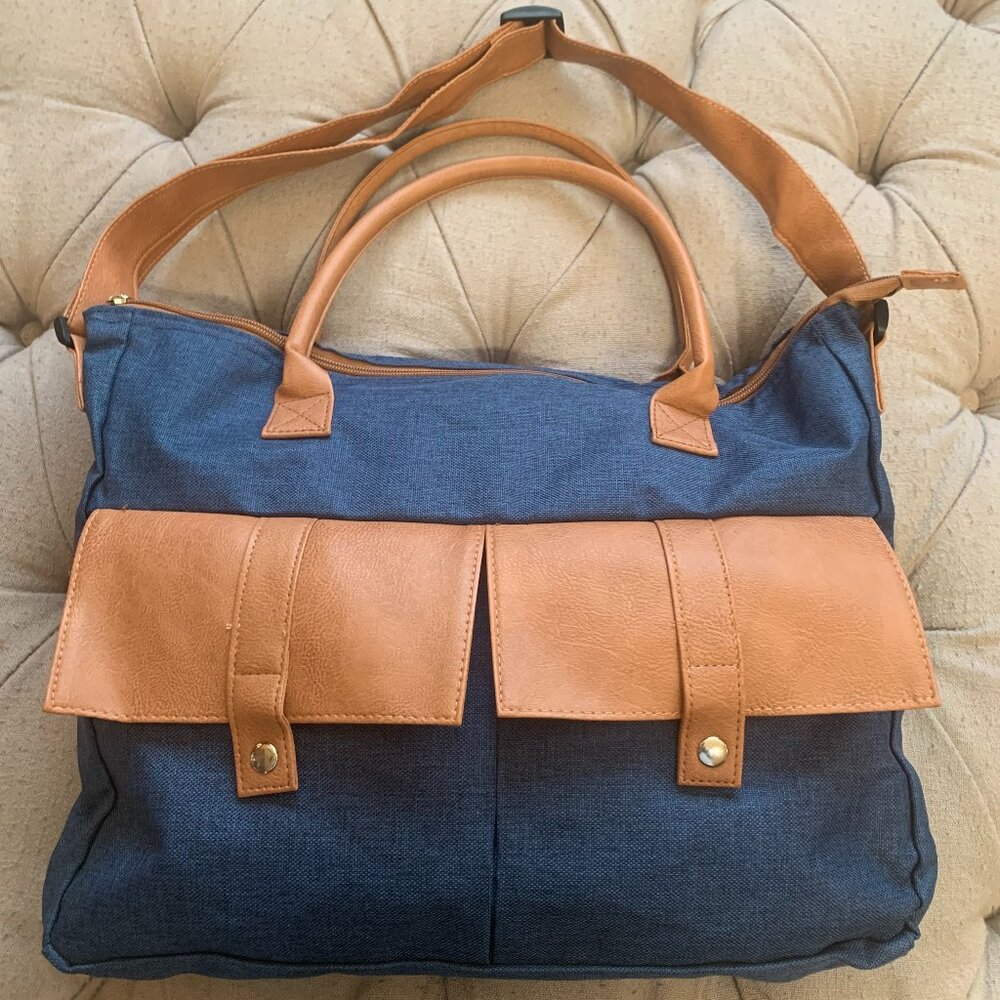 AARP  Navy and Brown Overnight Travel Bag